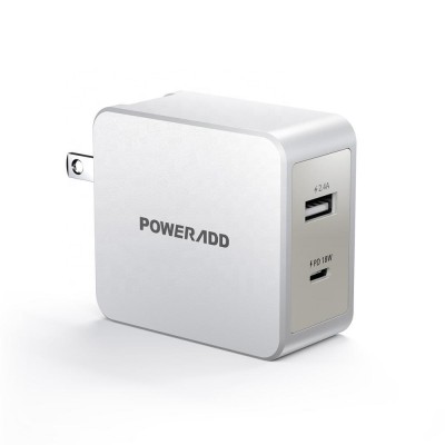 USB Wall Charger POWERADD PD Wall Charger 30W Dual Port Energy Charger 2 for MacBook, iPad Pro, iPhone.Samsung S4.S5 and More