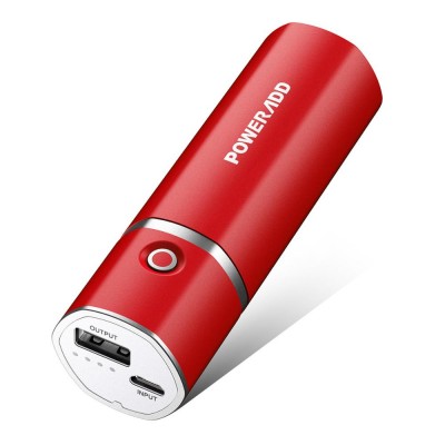 Poweradd Red  mini power bank 5000mah With 2.1A output  For iPhone/ iPad/ Samsung Galaxy