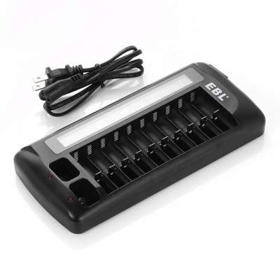 EBL AA AAA 12 Slots Battery Charger with LCD Display for AA AAA 9V NIMH NICD Li-ion Rechargeable Batteries