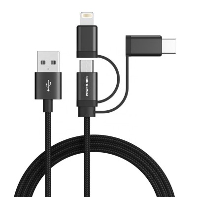 POWERADD Multi Charging Cable, Type C/Micro USB Charger, Nylon Braided Cord 3in1Multiple Universal Charger for iPhone